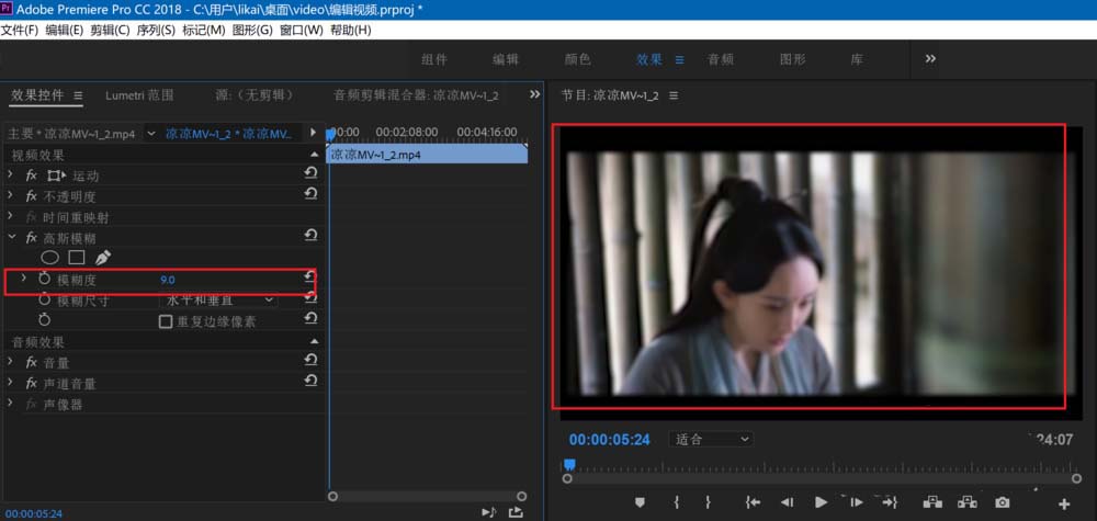 Premiere2018怎么给视频添加模糊效果