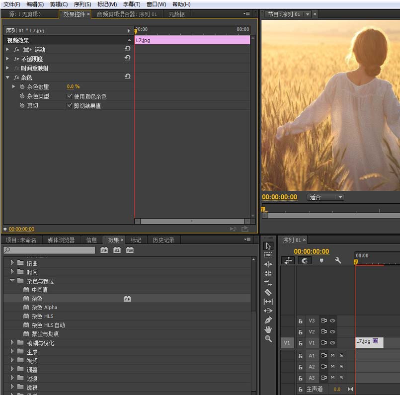 premiere怎么给视频添加杂色效果
