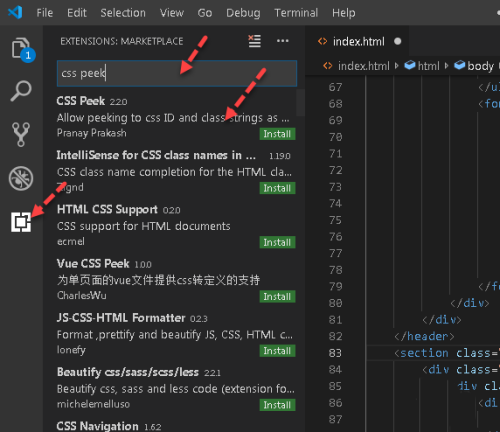 VSCODE怎么安装CSS Peek插件快速查看CSS定义