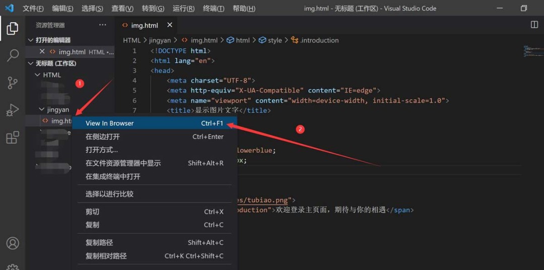 Visual Studio Code软件html怎么把图片和文字并列
